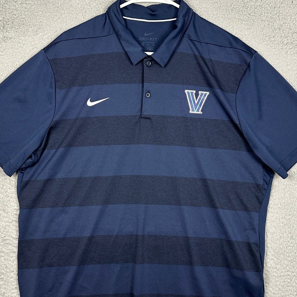 Nike Polo Shirt Mens XL Navy Blue Villanova Wildcats NCAA Striped Drifit Rugby